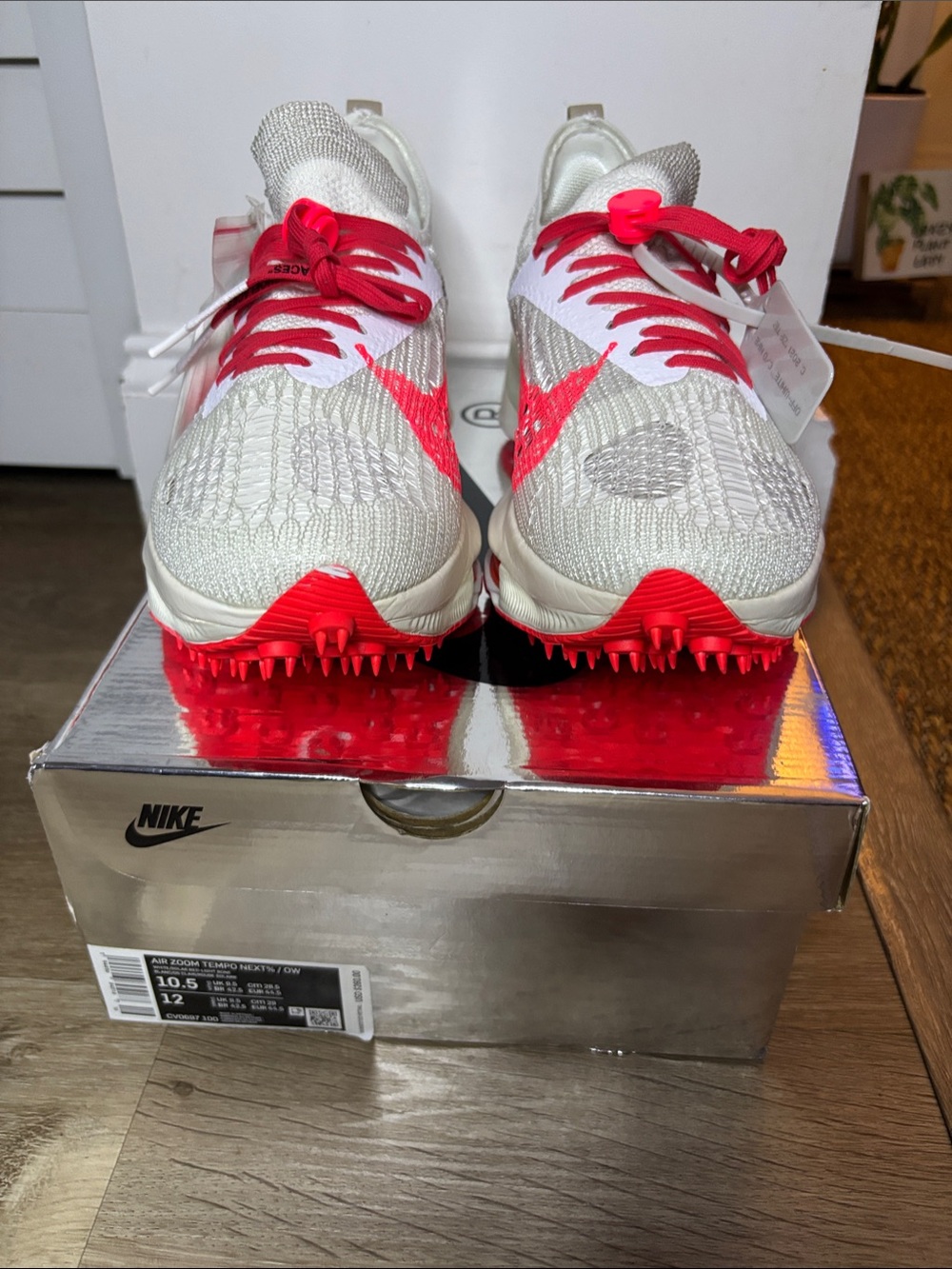 Nike White and Bright Red Track Spikes